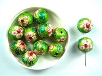 Cloisonné grøn m blomst 25 stk meget smukke håndlavede perler