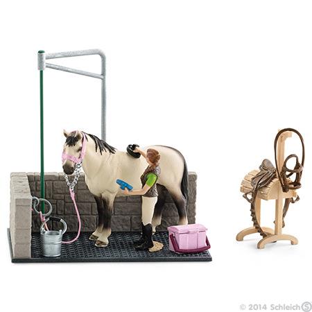 middag assistent Salg Schleich hestevaskeplads, lys brun hest og rytter