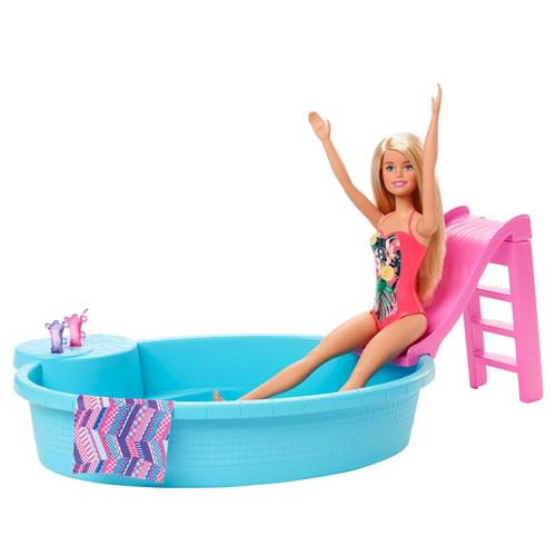 Barbie dukke med pool og rutschebane