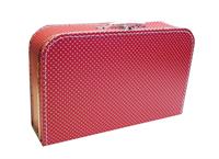 Papkuffert rød m små hvide prikker 35 cm