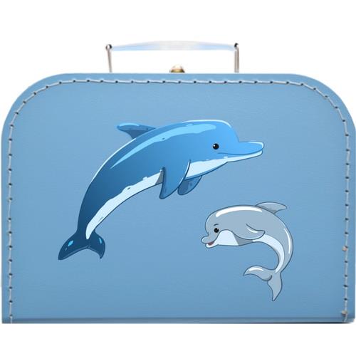 Papkuffert blå lys m delfiner 35 cm