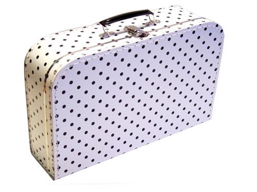 Papkuffert Hvid med sorte prikker 35 cm.