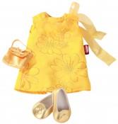 Götz dukketøj kjole gul med guld sko og taske 46-50 cm