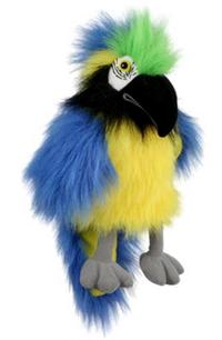 Hånddukke blå og gul Macaw med lyd 28 cm