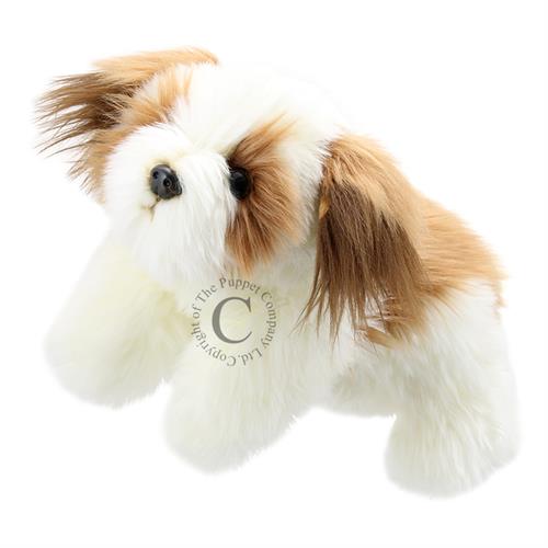 PUPPET hånddukke Hund brun & hvid 30 cm.