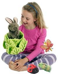 PUPPET Titte-bøh Kanin i salat med 3 fingerdyr