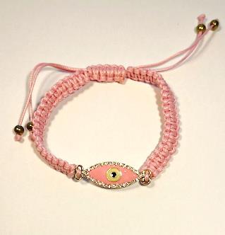 Armbånd knyttet pink evil eye