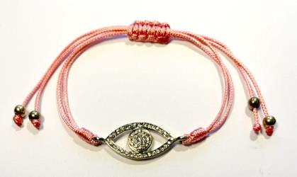 Armbånd knyttet pink emalje evil eye fg