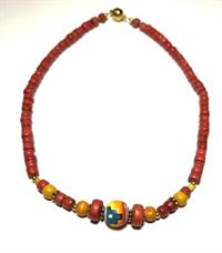 Halskæde med flot Peru perle i midten - gylden - UNIKA - eget design