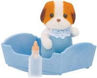 Sylvanian Families Chiffon Dog Baby blå med seng