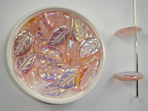 Glas vedhæng blad rosaline 10x14 mm 25 stk