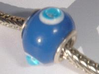 Glaskugle blå m transparante knopper 9x14 mm ægte sølvkerne
